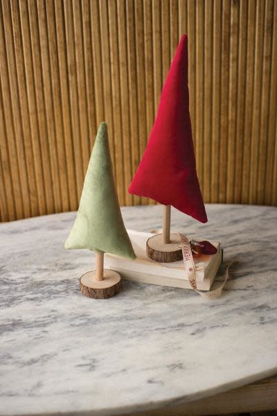 Set Of Two Red And Green Velvet Christmas Trees