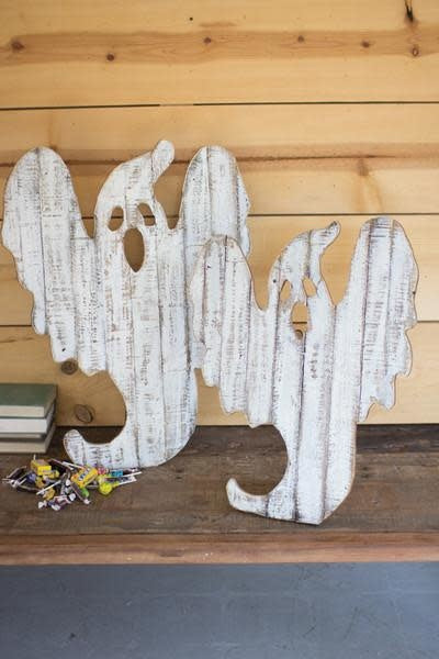 Set Of Two Recycled Wood Ghost Decor With Easels