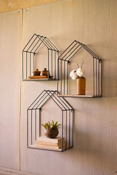 Set Of Three Wood And Metal House Shelves