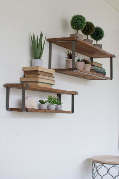 Set Of Two Recycled Wood And Metal Shelves