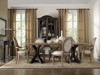 Corsica Dark Rectangle Pedestal Dining Table (Dark Base/Light Top)