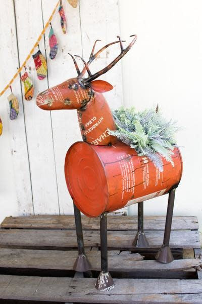 Red Reclaimed Metal Barrel Deer Cooler/planter