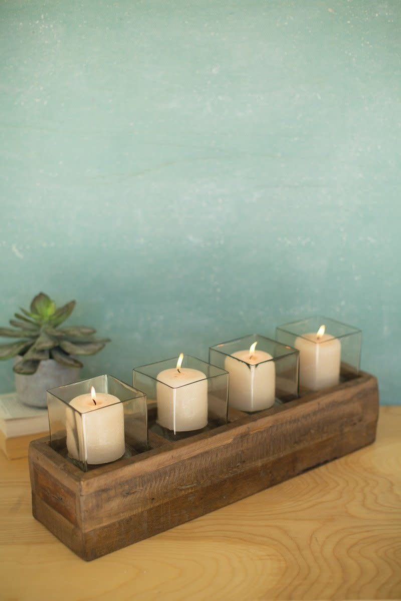 Recycled Wooden Candle Holder With Four Hurricanes