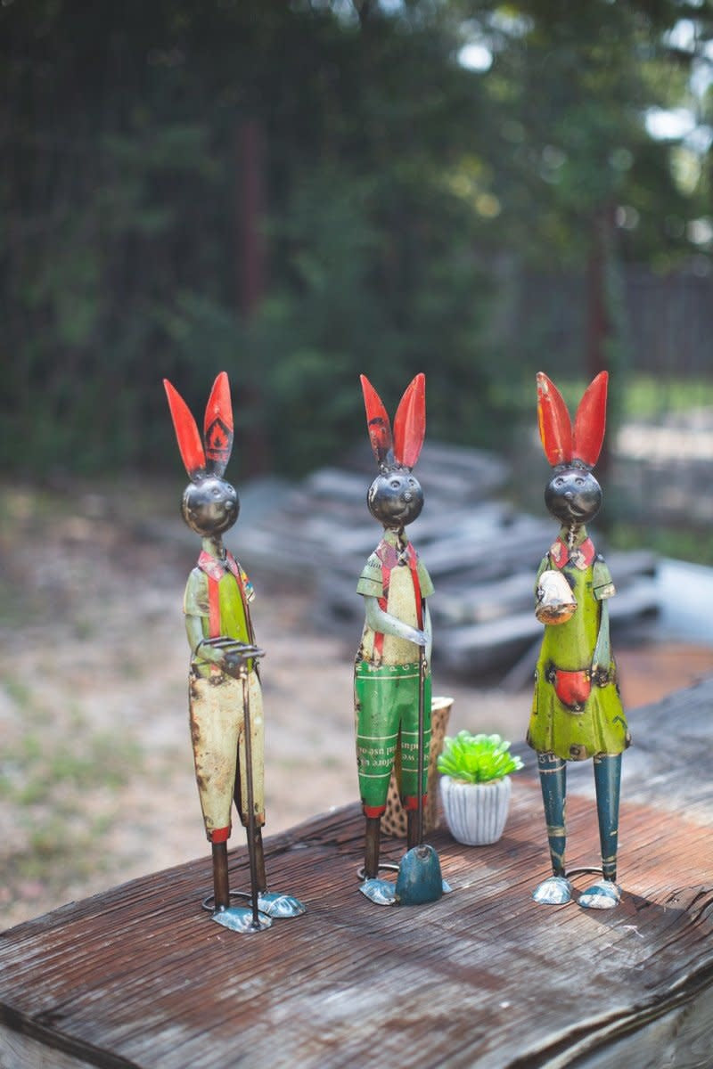 Set Of Three Recycled Iron Rabbits